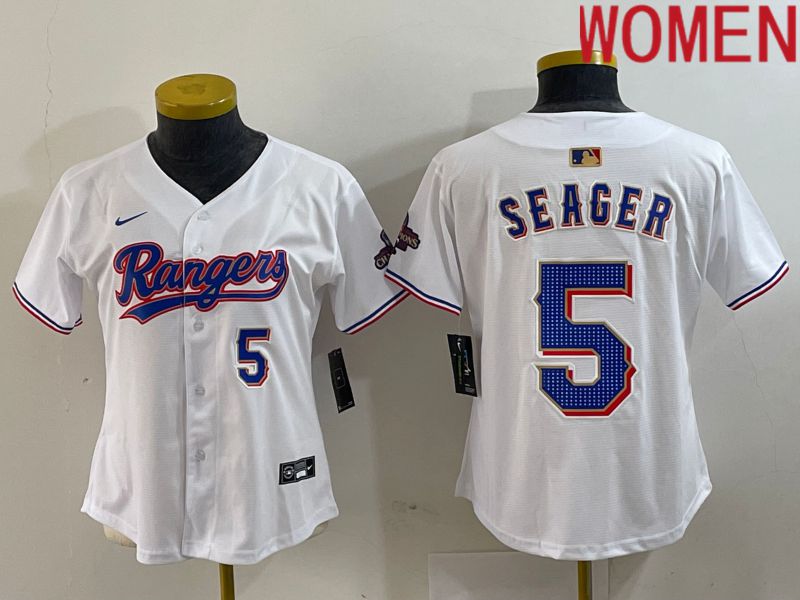 Women Texas Rangers #5 Seager White Champion Game Nike 2024 MLB Jersey style 4